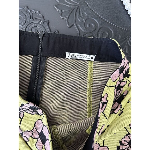 Zara Green Pink Floral Knit Mini Stretch Zipper Retro Skirt Size M - Picture 6 of 6